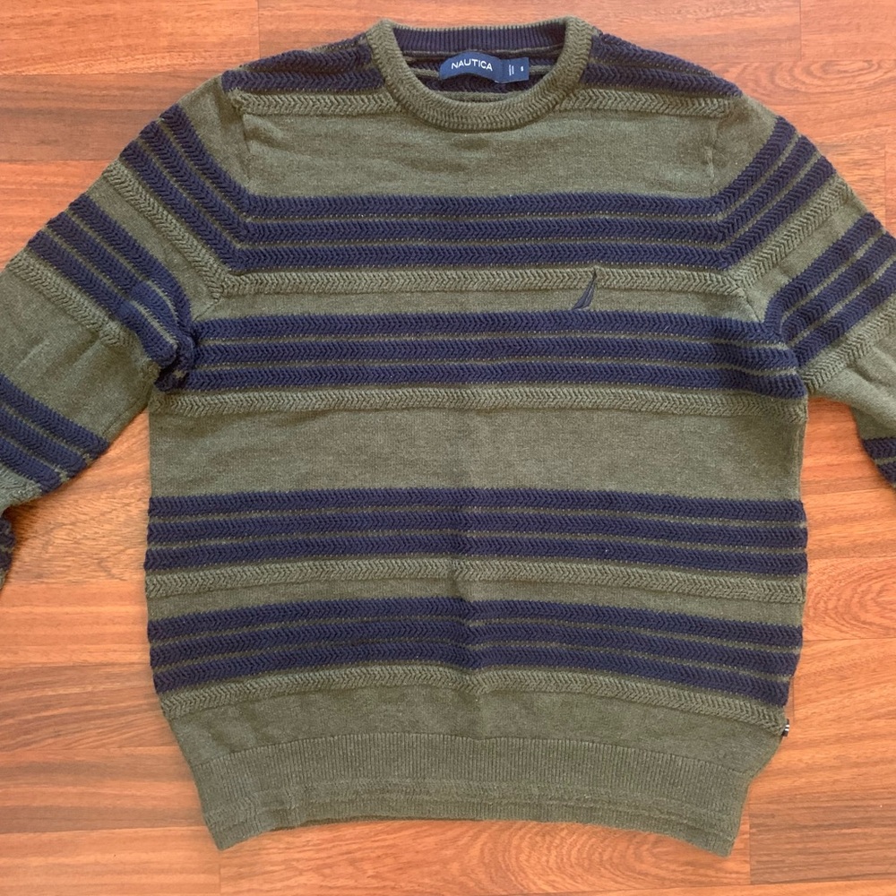 Nautica Men's Textured Striped Sweater dark Green, Navy Blue Size S